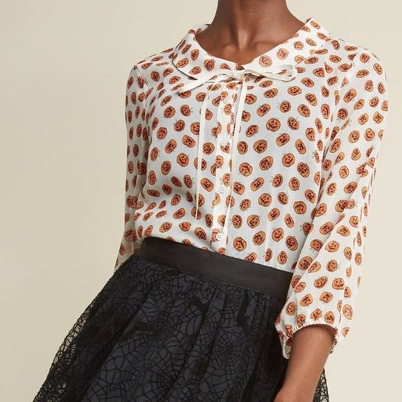 Modcloth Tops - NEW WITH TAGS Sheer Button-Up Tie-Neck Top in "Pumpkins" by ModCloth size Large